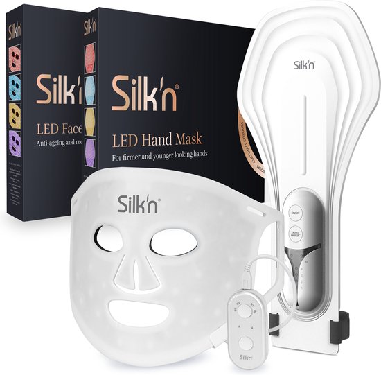 Silk’n LED masker Geschenkset - Promo pack met 2 stuks: hand- en gezichtsmasker - Huidverjongingsapparaat - Voor strakke huid met minder rimpels - Huidverzorging - Anti-aging LED-lichttechnologie - Cadeau-idee
