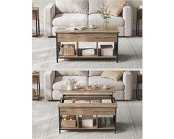 Hoppa! Salontafel, heftafel salontafel voor woonkamer, salontafel met open en verborgen opbergruimte, X-vormige staven, 60 x 100 x (48-62) cm, LCT205K50
