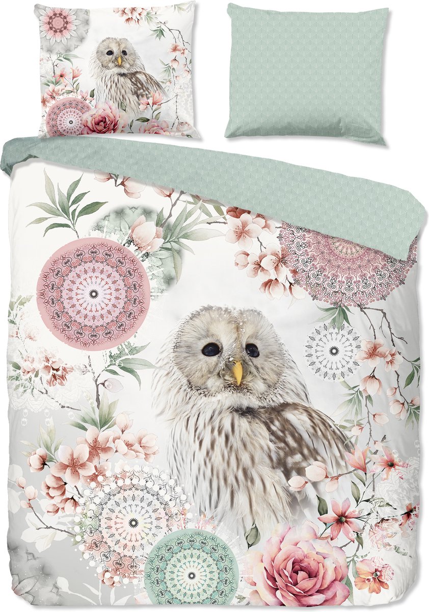 HIP dekbedovertrek mandalas & uil - Lits jumeaux 240x200/220 cm - Ecru - 100% Katoen flanel