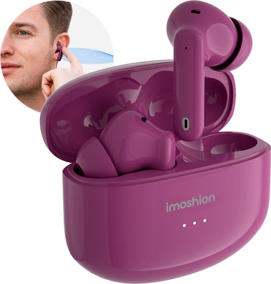 Foto: Imoshion aura pro earbuds draadloze oordopjes met active noise cancelling anc wireless bluetooth earphones oortjes bordeaux