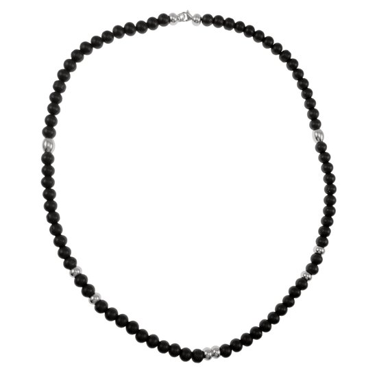 Collier Perles En Agate Noire 8mm - Chaine Acier Inoxydable - Neuf Avec étiquettes