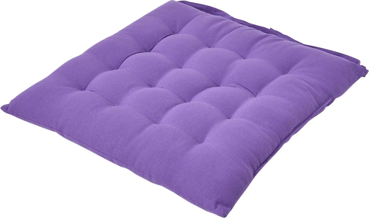 Homescapes stoelkussen – katoenen zitkussen – paars – 40x40 cm – met lint – voor eetkamer & buitengebruik