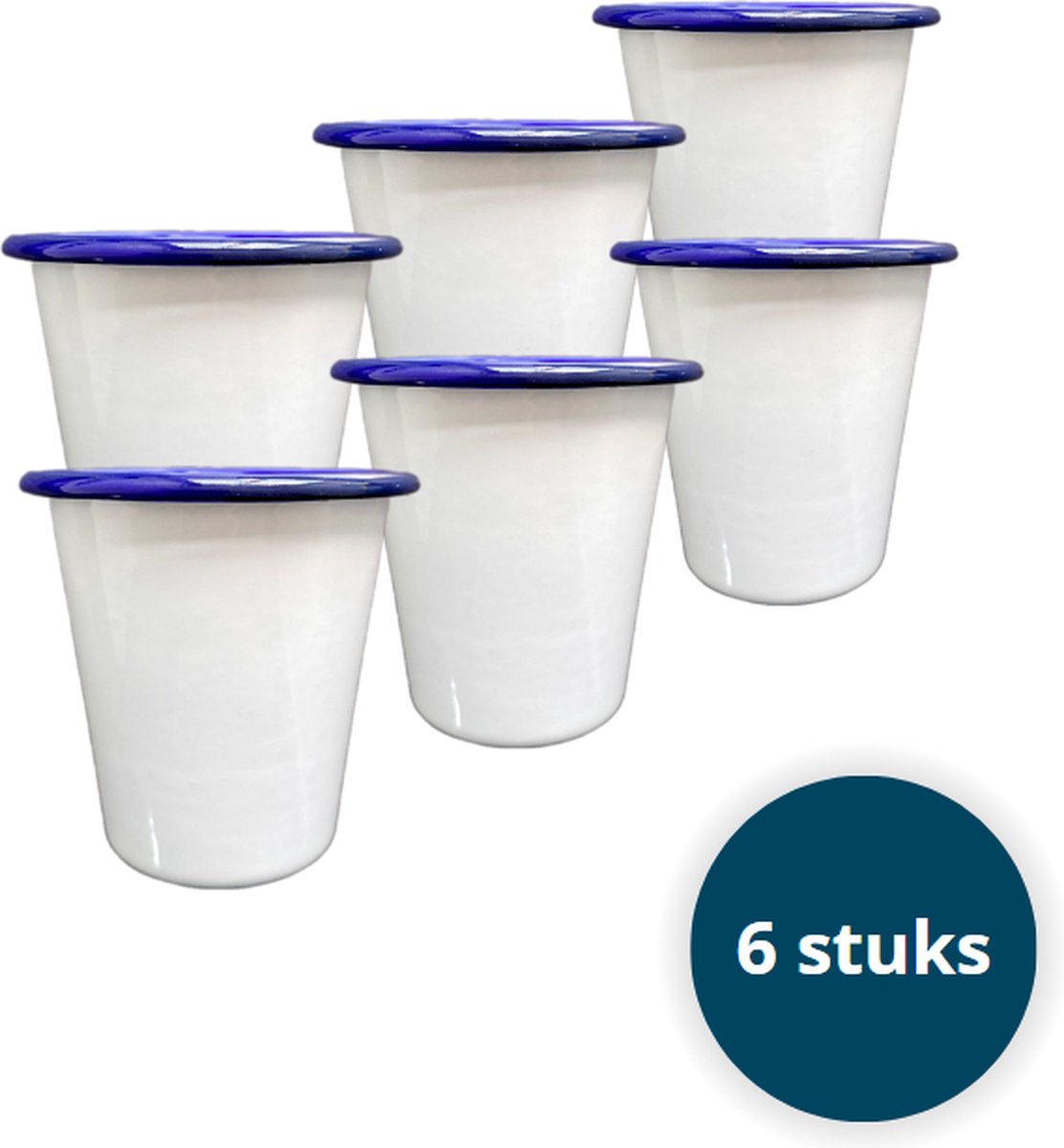 Emaille bekers - Emaille mokken - Emaille Servies - Wit - 6 stuks