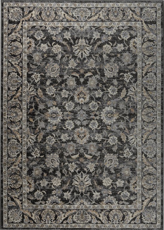 Tapiso Ritz Tapis Grijs Floral Katoen Antidérapant Salon Tapis Taille - 80x150