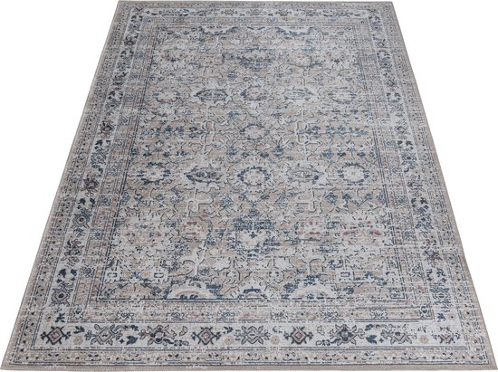 Tapis Tapiso Ritz Tapis Vintage Antidérapant en Katoen Grijs Taille - 120x170