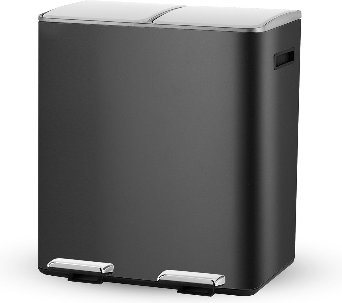 Goedkoopste Bayt Prullenbak - Prullenbak 60 Liter (2x30) - Vuilnisbak 60 Liter - Pedaalemmer 60 Liter - Prullenbak Afvalscheiding - Prullenbak 2 Vakken - Afvalbak - RVS - Zwart/Zilver