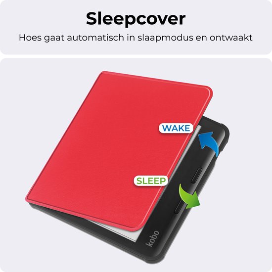 Hoesje Geschikt voor Kobo Libra Colour Hoesje Luxe Bescherm Case - Hoes Geschikt voor Kobo Libra Colour Hoes Book Cover - Rood van Hoesje  — afbeelding 5