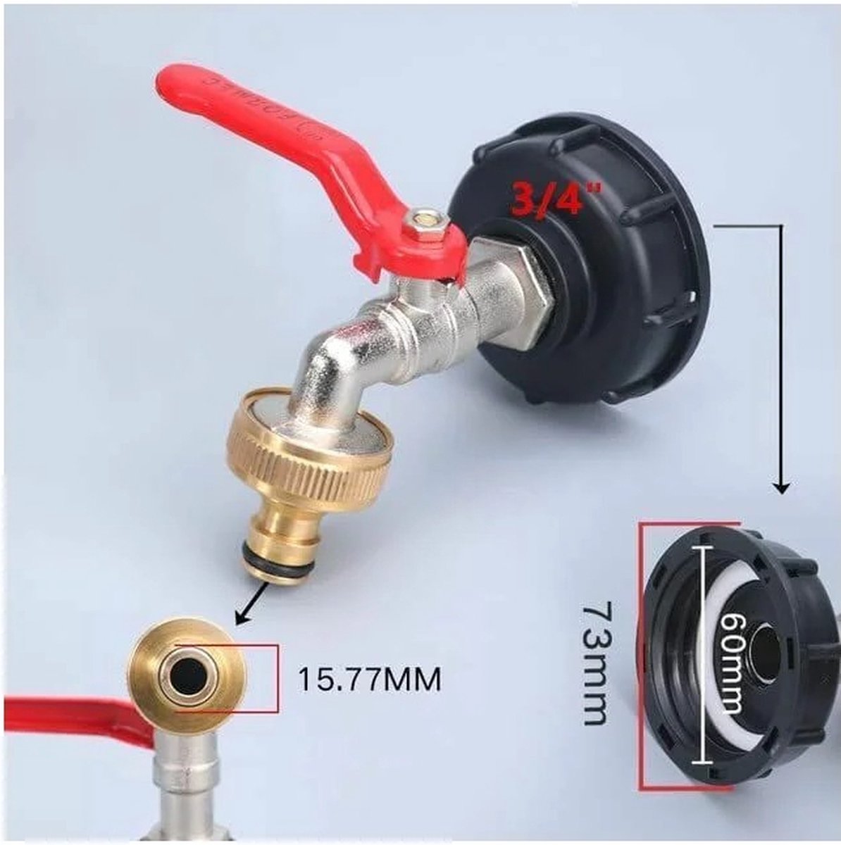 Robinet à Boisseau Sphérique 1/2'' Pour Réservoir IBC - Kit Complet Avec Filtre, Scie Cloche - Laiton, Pour Eau De Pluie