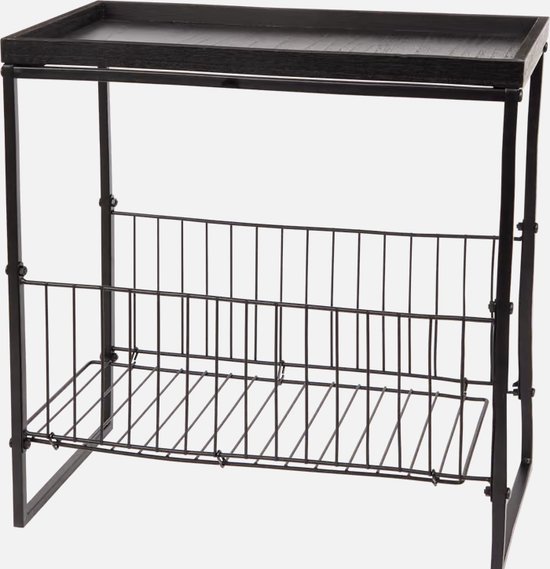 Tijdschriftenrek met dienblad 42 x 23 x 44 cm zwart bol