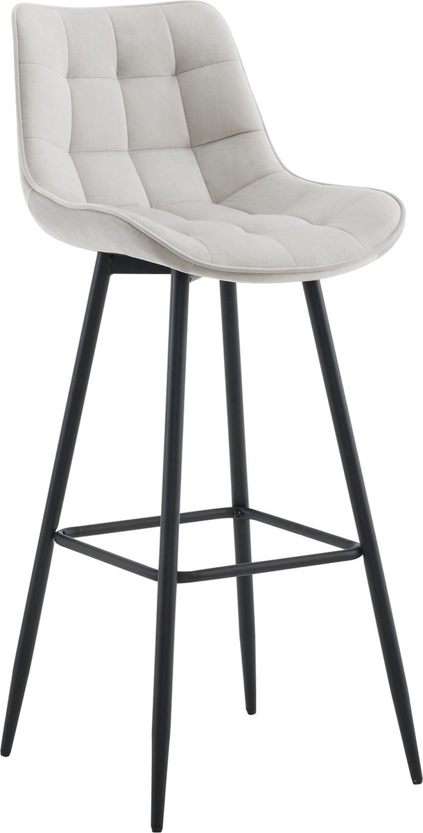 CLP Dartford Barkruk - Met rugleuning - Met voetsteun - Metalen frame - grijs Fluweel