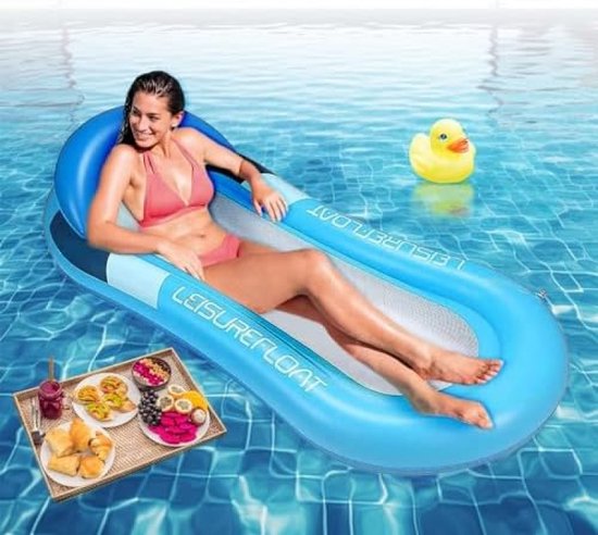 Hamac Piscine Gonflable Maille Adulte 160x84 Cm - Matelas Eau Effet Hamac, Lit Flottant Rafraîchissant Avec Appui-Tête, Idéal Plage & Piscine