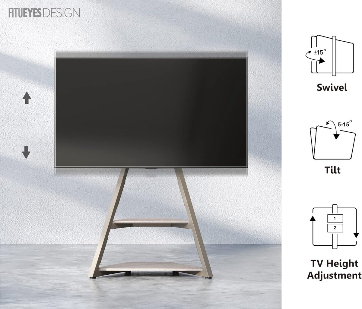 Tv-standaard met wieltjes - Mobiele tv-houder Verrijdbare standaard - Tv Presenteren - Eiffeltoren ontwerp - 32-65 inch - Camel