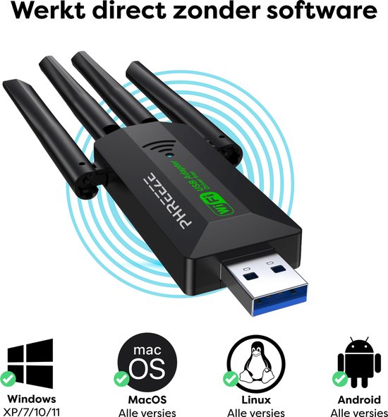 Adaptateur WiFi USB, Adaptateur Réseau Sans Fil Pour Ordinateur Portable De Bureau Dongle Wi-FI Double Bande 1200 Mbps 2,4 Ghz/5 Ghz Avec Antenne Externe Compatible Avec