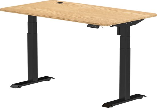 Zit sta bureau elektrisch verstelbaar NPR | Bureaublad 140x80 cm | Hoogte 65 - 130 cm | Zwart - Naturel eiken | Memory Functie