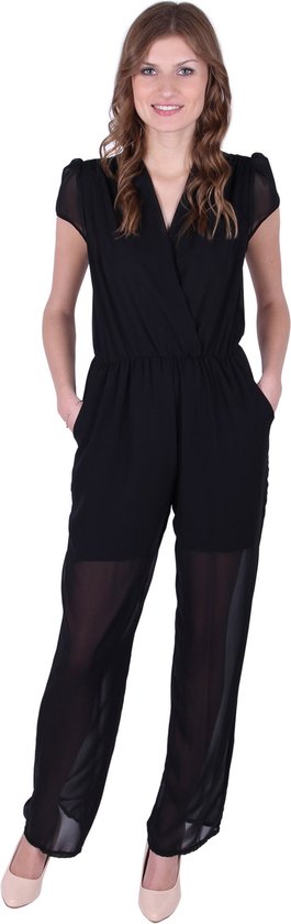 John Zack Zwarte, elegante jumpsuit - korte mouw