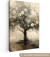 Canvas schilderij 120x180 cm - Wanddecoratie Beige - Abstract - Boom - Goud - Muurdecoratie woonkamer - Slaapkamer decoratie - Kamer accessoires - Schilderijen op canvas