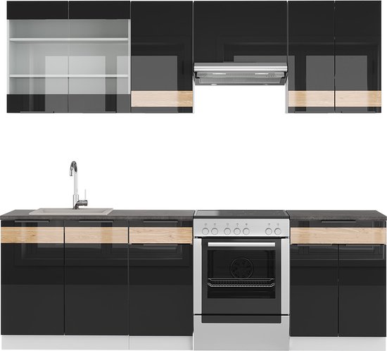 Cuisine Intégrée Vicco Fame-Line 240 Cm - Bloc Cuisine Moderne Anthracite, Neuf