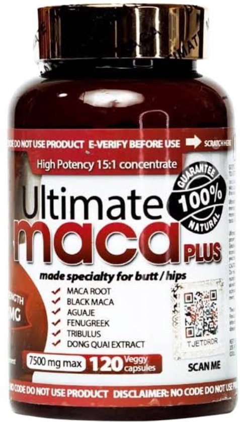 Foto: Ultimate maca plus natuurlijke vergroting en verbeteringen van billen en heupen 120 vegetarisch capsules 7500 mg