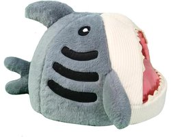 Souarts Hai Shark Kattenmand kattenbed pluizig knuffelhol - huisdieren - katten honden konijnen - kattenslaapplaats - binnen - blauw - S Kattenmand