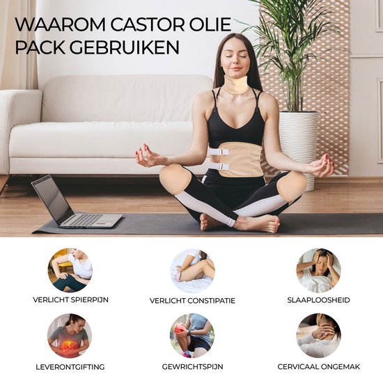 NovaBeau Castor Olie Pack voor Buik en Taille – Castor Olie Wrap van Organisch Katoen Voor Lever Detox en Reiniging – Castor Oil – Ricinusolie – Hulp bij Constipatie – Herbruikbaar – Huidskleur – Bodyolie