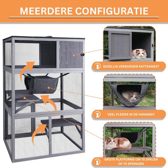 Grote Kattenkooi Binnen, Doe-het-zelf Kattenkennel Kattenverblijf, met Kattenbak, voor 1-2 Katten, Fret, Chinchilla, Konijn (Size : 75x49x109cm