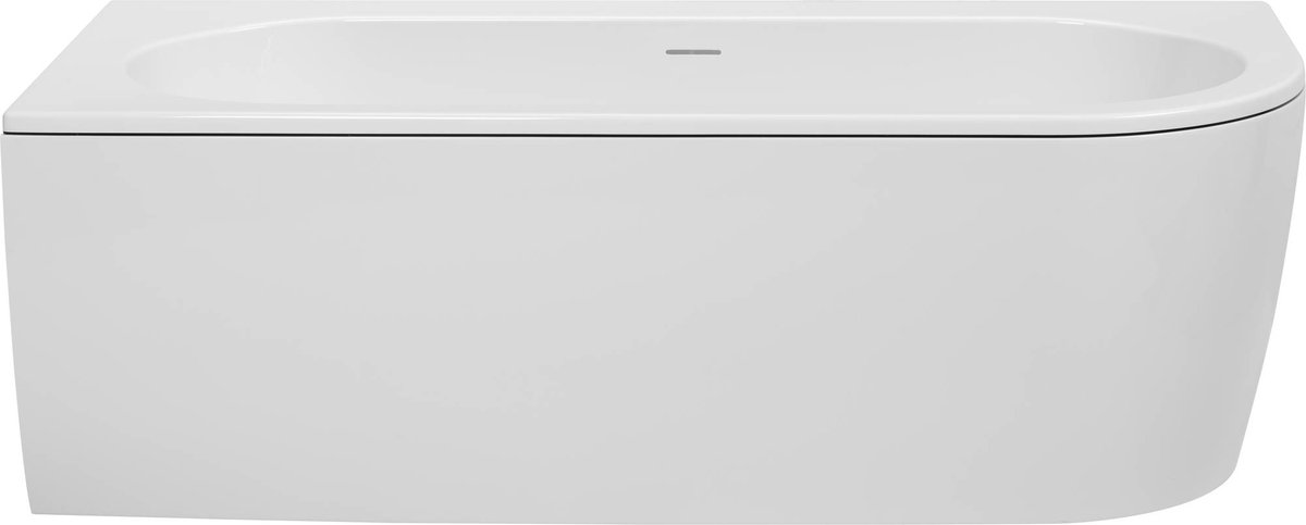 Saqu Line Half Vrijstaand Bad - 2-Persoons - met Hoek Links - 180x80 cm - Glans Wit Acryl - Incl. Afvoerplug - Badkuip - Ligbad