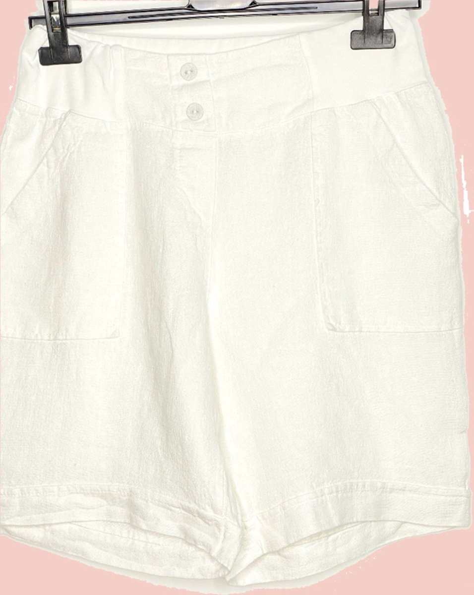 Korte linnen broek met elastische talie - steekzakken - bermuda - kleur WIT - maat 38/40