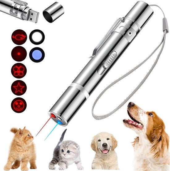 Foto: Laavir laserpen voor kat en hond usb oplaadbare rode laserpointer interactieve laserlamp kattenspeeltjes en hondenspeeltjes rood