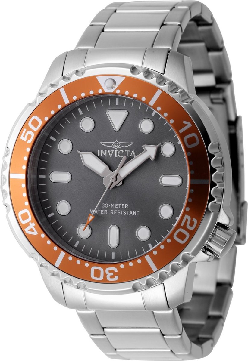 Invicta Pro Diver 47221 Heren Horloge - Waterdicht - Analoog - Quartz Uurwerk - Roestvrij Staal met grijze Wijzerplaat - 48mm