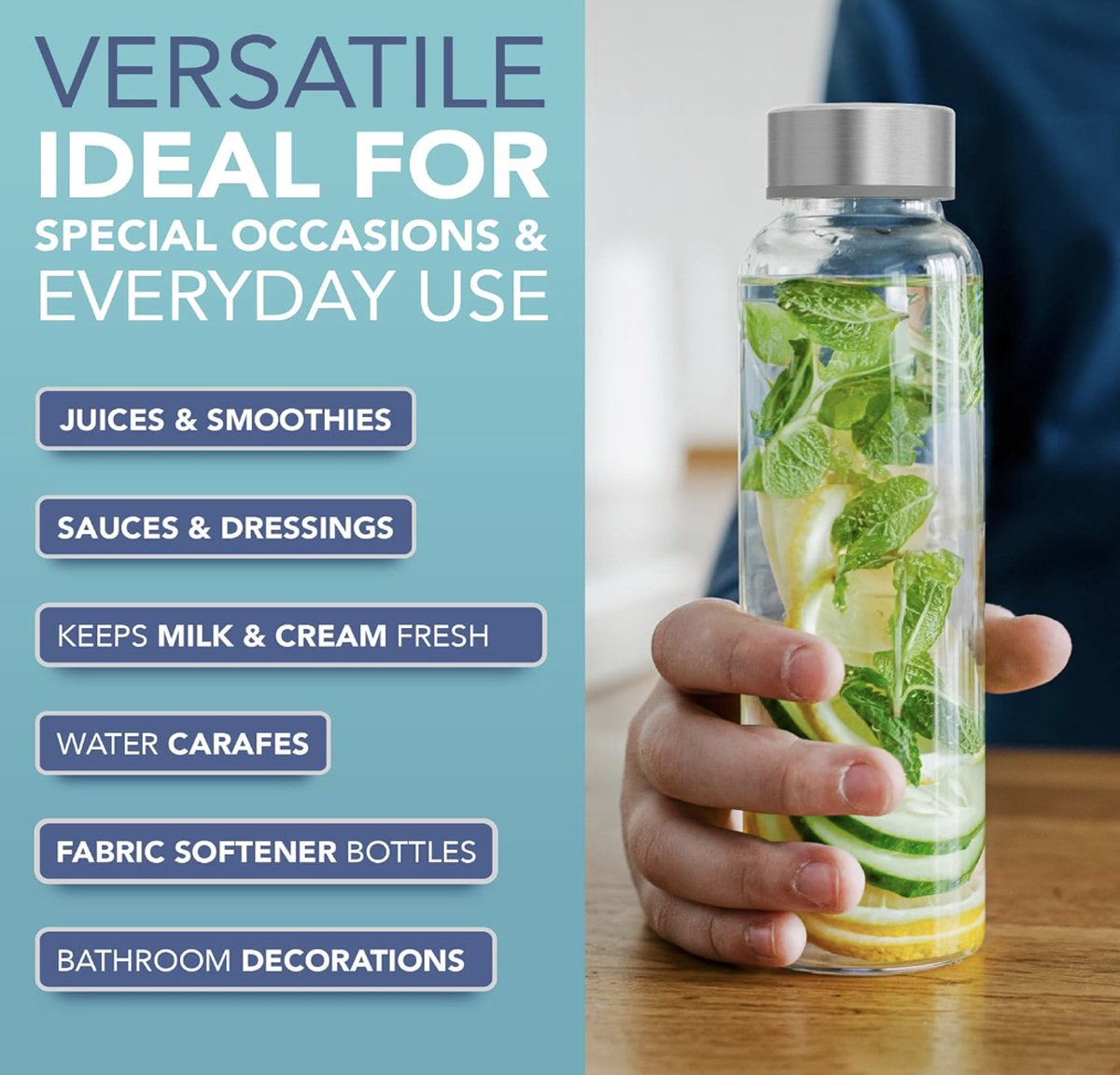 Glazen Flessen met Deksels - 6-Pack 500ml Lekvrije Glazen Fles voor Water, Sap, Melk en Smoothies - Herbruikbare Glazen Drinkfles met Luchtdichte Metalen Deksels, Reinigingsborstel en Witte Labels Glazen Flessen met Deksels - 6-Pack 500ml Lekvrije Glazen Fles voor Water, Sap, Melk en Smoothies - Herbruikbare Glazen Drinkfles met Luchtdichte Metalen Deksels, Reinigingsborstel en Witte Labels
