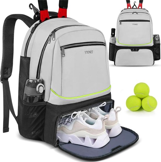 YTONET Tennistas Tennisrugzak Tenniszak Tennis rugzak Licht grijs bol