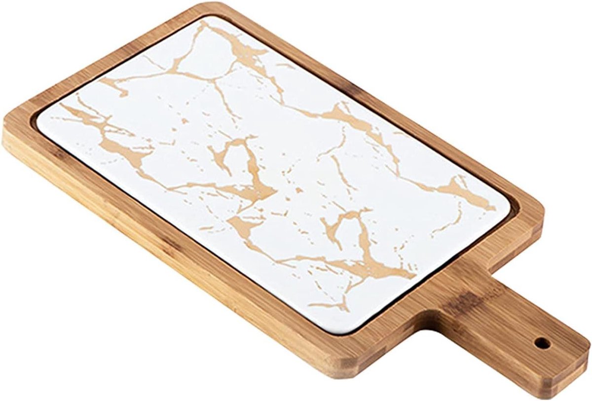Serveerplank porselein marmerlook - Kaasplank vis vlees decoratie - 335x175x15 cm wit
