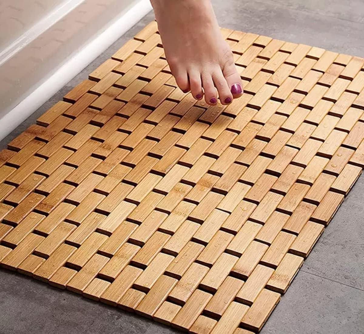 Antislip bamboe badmat voor badkamer en douche - badkuip tapijt antislip - natuurlijke bamboe mat