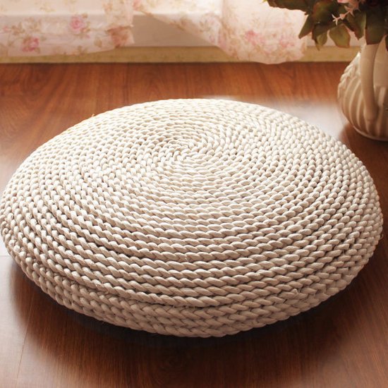 Foto: Kibus poef van riet 30cm yoga kussen japans meditatie vloerkussen gewoven thee ceremonie beige