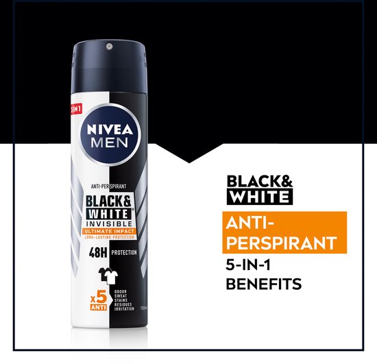 NIVEA Men Black & White Invisible Deo Spray 150 Ml – 72h Schutz Gegen Flecken & Gerüche