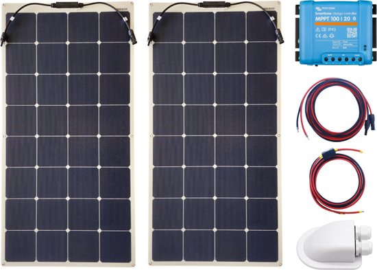 5 Jaar Garantie - Overloopbare flexibele zonnepanelen set 240Wp premium – Victron Energy MPPT Laadregelaar 100/20 Bluetooth – zonnepaneel Compleet Pakket - Kabel met connector - zonnepaneel camper - zonnepanelen camper - zonnepanelen boot - caravan