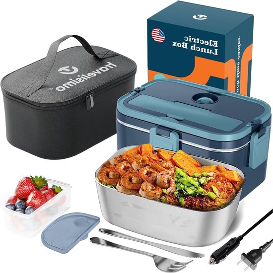 Foto: Elektrische lunchbox voor volwassenen 1 8l roestvrij staal warme lunchbox voor thuis en keuken auto vrachtwagen en kantoor 80w 12 24 110v food warmer