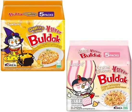 Samyang Buldak Quatro Cheese noodles 5 pack & Samyang Buldak Cream Carbonara noodles 5 pack