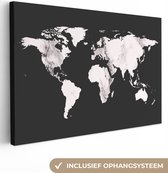 Wereldkaart avec un motif marbre violet sur fond noir 120x80 cm