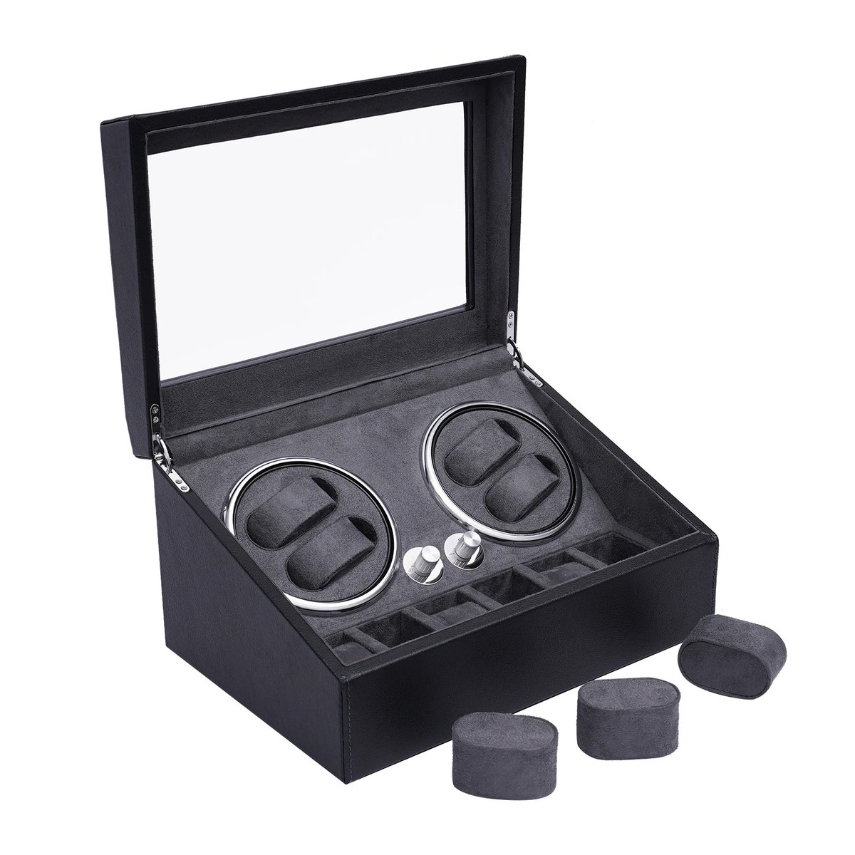 Horlogedoos - Horloge Gereedschap - Automatische Horloge Kist - Watchwinder - Horloge Opwinder - Led Verlichting - Voor 10 Horloges - L33.5 x B24 x H18 CM - Zwart-Grijs