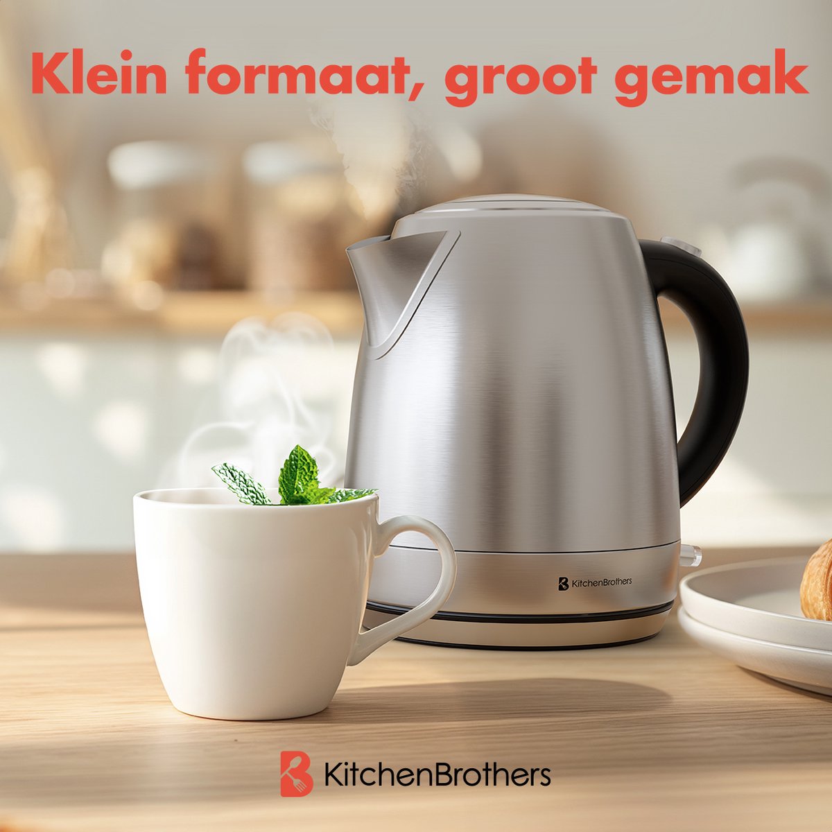 KitchenBrothers Waterkoker - Elektrisch - 1 Liter - PFAS- & BPA-vrij - Klein Camping Formaat - Reiswaterkoker met Kalkfilter - RVS – foto 2