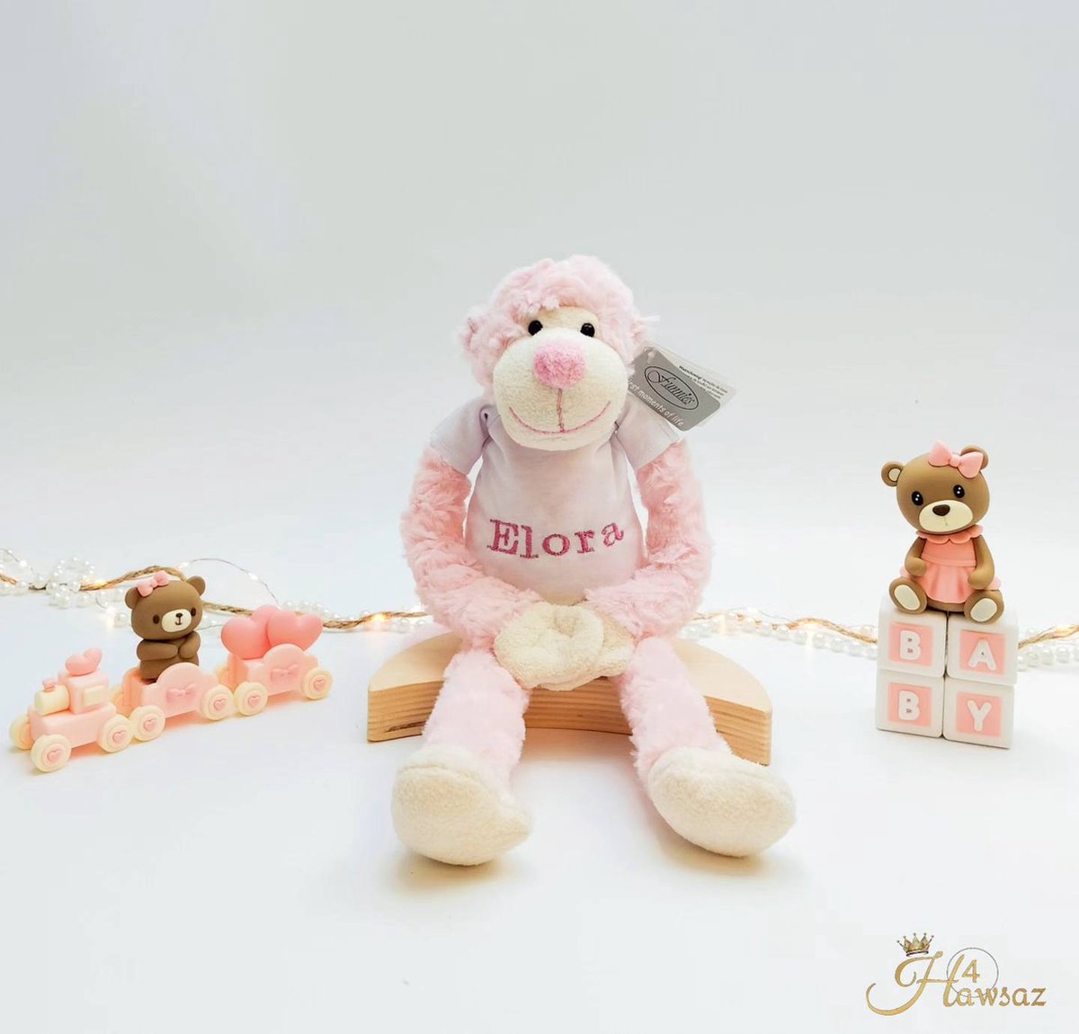 Goedkoopste Slingeraapje met naam geborduurd - Hawsaz.nl cadeau - Baby knuffel met naam roze- Geboorte cadeau - Cadeau voor jongens en meisjes - Verjaardag cadeau - Baby en peuter cadeau - Kraamcadeau - Gepersonaliseerde cadeau - Fluffy knuffel -Kado met naam