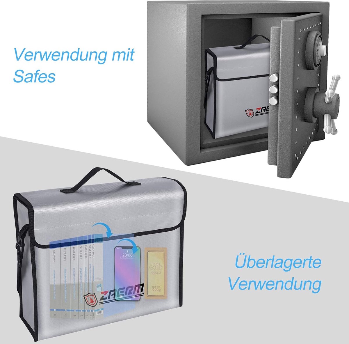 Vuurvaste Documententas, Kluis, Vuurvast Waterdicht, 60 x 30 x 30 cm, Vuurvaste Documentenbox voor A4-documenten, Paspoort, Bankbestanden, Geldsieraden, Waardevolle Spullen