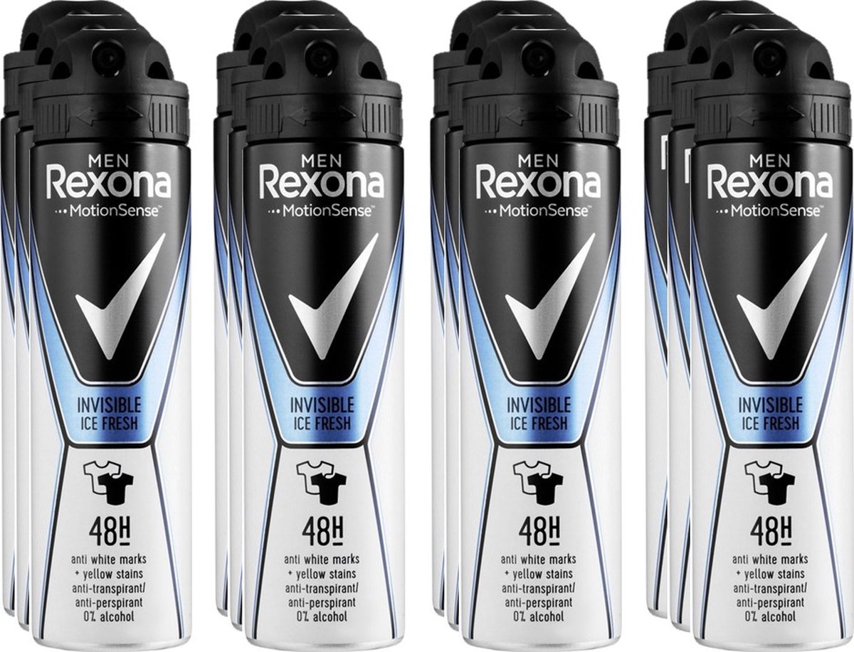 Goedkoopste Rexona Men Invisible Ice - Deodorant - 150 ml - Voordeelverpakking 12 stuks