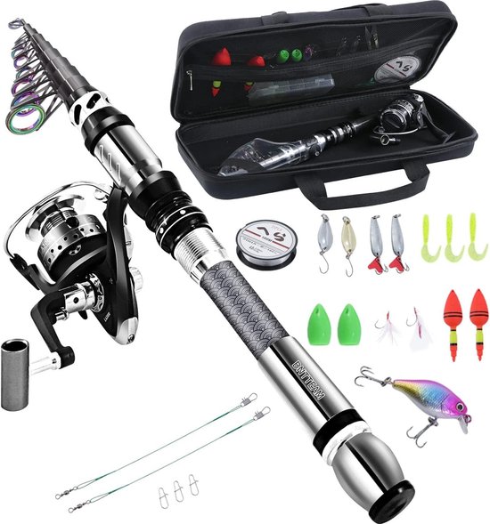 BNTTEAM Spinning Hengel en Reel Combo Carbon Telescopische Hengel 13BB Visserij Reel Tas Lokt Lijn Haken Set voor Reizen Surf Zoutwater Zoetwater