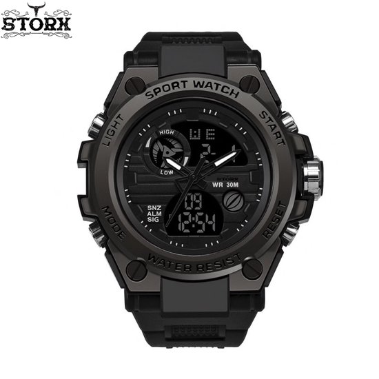 Foto: Horloge stoer mannen waterdicht sportief rubberen band mat zwart trendy military watch cadeau tip