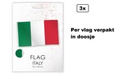 3x Vlag Italie 90cm x 150cm - met ophang ogen - EK/WK Landen festival thema feest fun verjaardag Italiaans