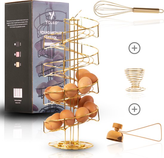 Yolko® Eierrek 40 eieren - Goud - Pasen - Eierhouder – Eiermand – Etagere - Draaibaar - inclusief eieropener, eierdopje en garde