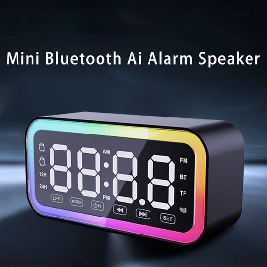 Wekker-Wekkerradio-Digitale wekker-Speaker-LED-omgevingslicht-Vier afspeelfuncties-Draagbare Bluetooth Speaker-TFcard-AUX en USB -Aanraakknop-Multifunctioneel-Zwart