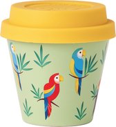 Quy Cup - 90ml Ecologische Reis Beker - Espressobeker “Papegaai” met gele Siliconen deksel 7x7x7cm